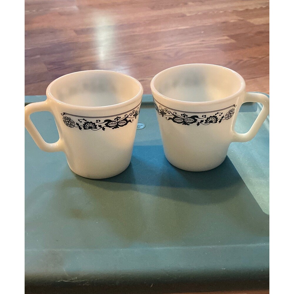 Vintage Midcentury Pyrex Oldtowne Milk Glass Coffee Mug Navy Blue
